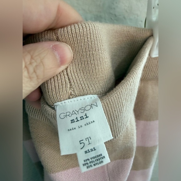 Grayson Mini Toddler Girls' Striped Puff Sleeve Sweater & Shorts Set - Beige 5T - Picture 7 of 7